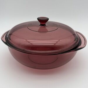 Pyrex Cranberry Glass Covered Casserole Dish 624C Corning USA Retro Baking Dish